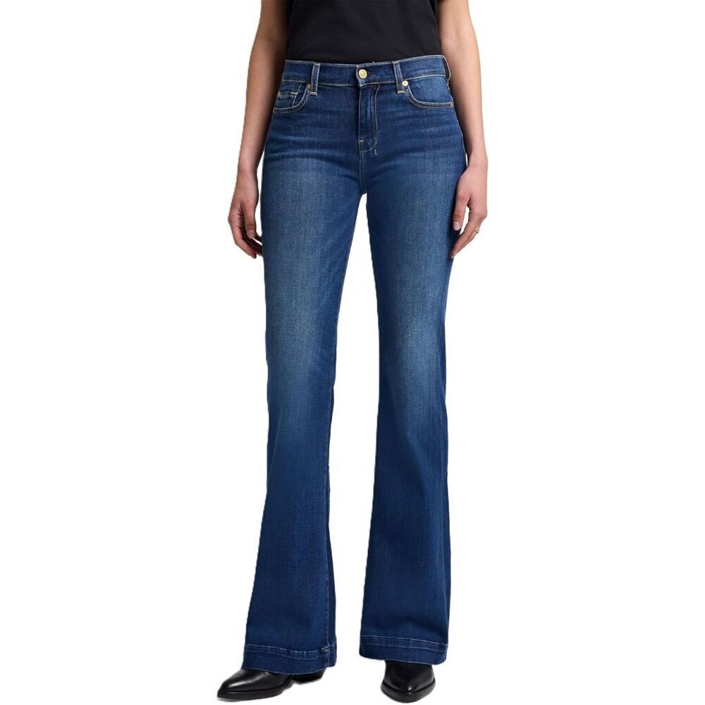 Women's Wide Leg Jeans Cotton Elastane Zipper Mid-Rise Flare Pants
